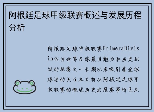 阿根廷足球甲级联赛概述与发展历程分析