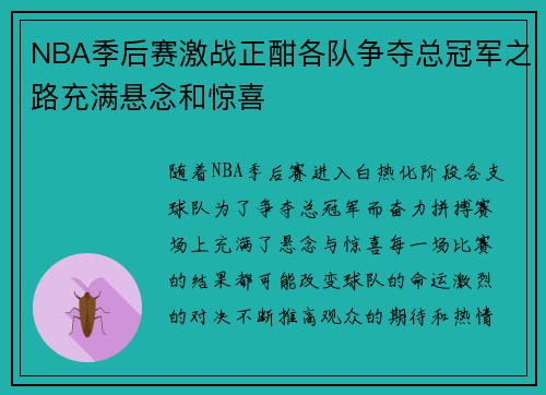 NBA季后赛激战正酣各队争夺总冠军之路充满悬念和惊喜