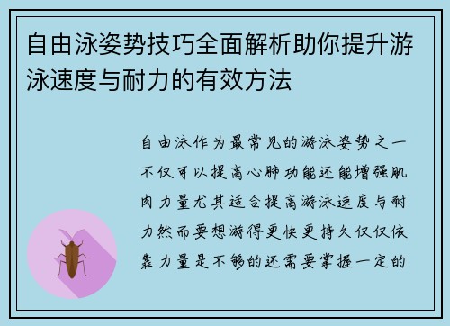 自由泳姿势技巧全面解析助你提升游泳速度与耐力的有效方法