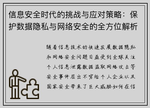 信息安全时代的挑战与应对策略：保护数据隐私与网络安全的全方位解析